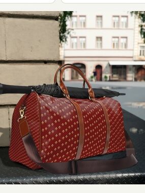 Fluer-de-Lis Pattern, Waterproof, Leather Trim Travel Duffle Bag